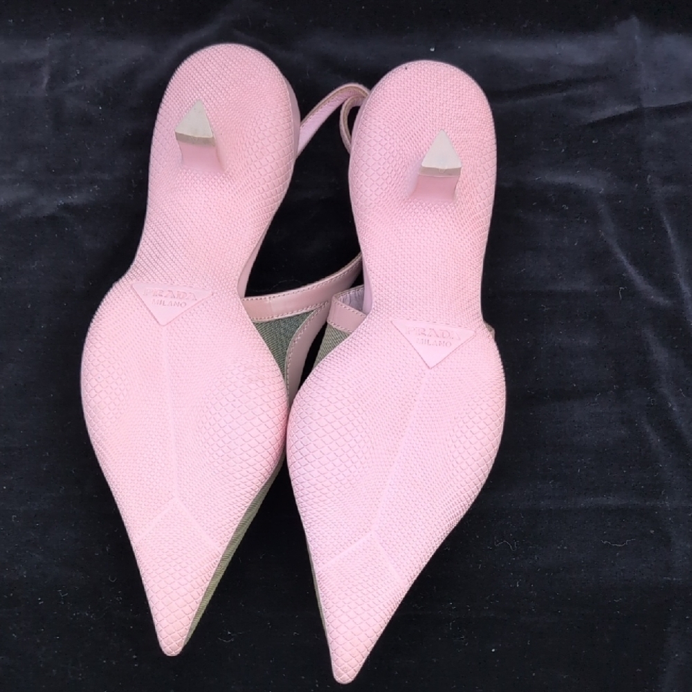 Prada Pink and Tan Slingback Heels - Picture 3 of 8